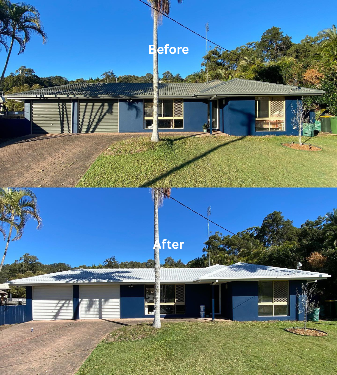 before and after white roof