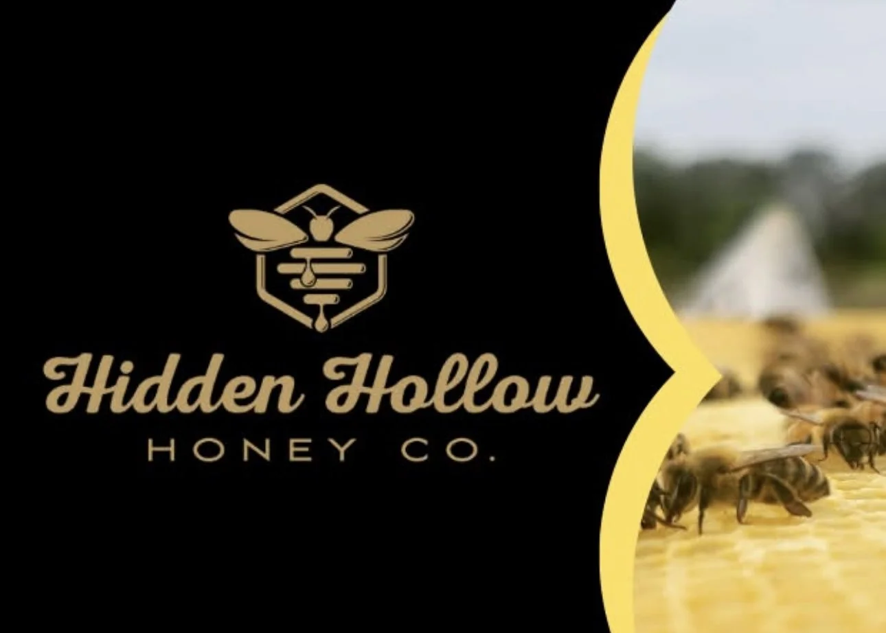 Hidden Hollow Honey Co. logo, a local honey producer based in Waynetown, Indiana offering a variety of locally sourced honey products.
