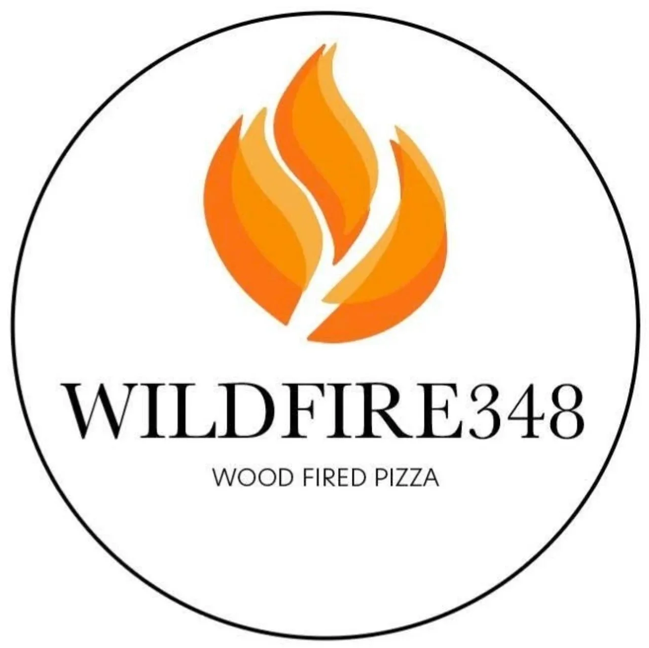 Wildfire348 logo, a Crawfordsville, Indiana business offering frozen premium wood-fired pizzas.