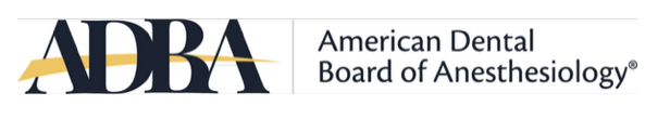 Logo of the American Dental Board of Anesthesiology with the acronym ADBA and full name. Chicago Dental Anesthesia, Sedation, Illinois.