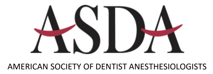Logo of the American Society of Dentist Anesthesiologists (ASDA) with the organization's name written below. Chicago Dental Anesthesia, Sedation, Illinois.