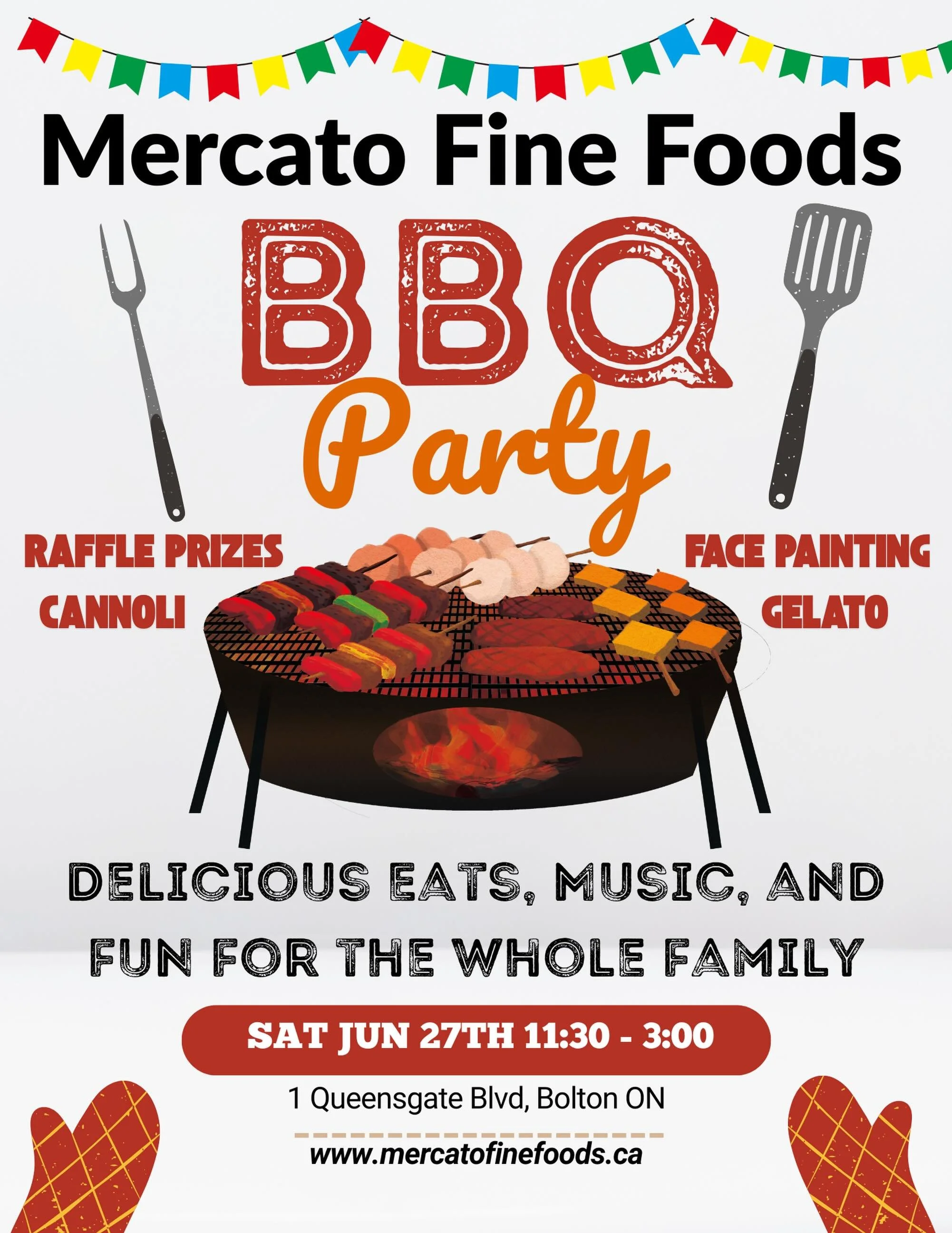 Mercato Fine Foods Summer BBQ Bash!!! 

Saturday June 27th,2026
11:30am-3:00pm 
Mercato Fine Foods Bakery Plaza 

Steak on a bun, porchetta, homestyle hamburgers, sausage and of course our cannoli! Let&rsquo;s celebrate summer and 23 years of being p