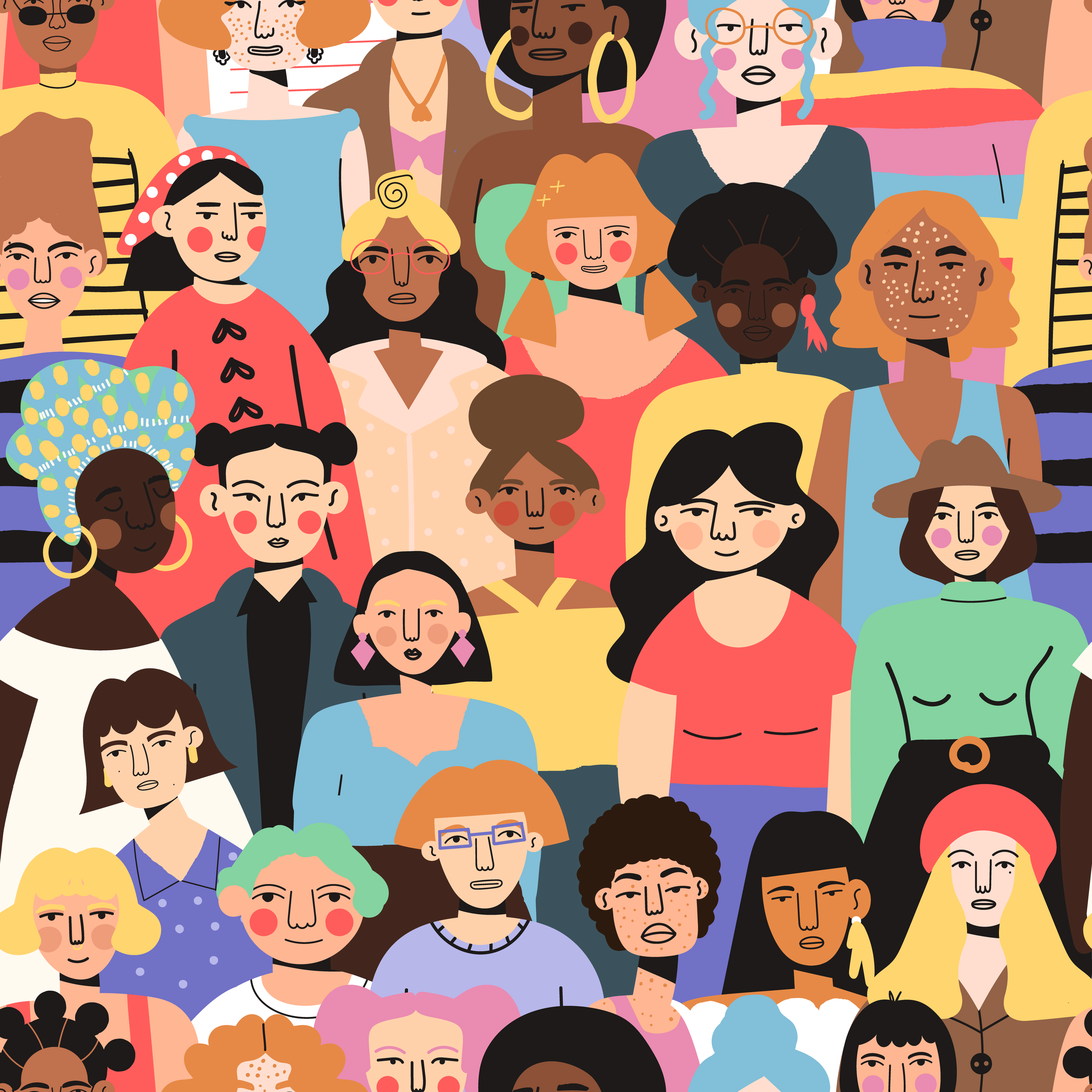 Illustration representing the NFB Wellness community of women supporting one another.