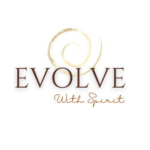 The image features a geometric logo resembling a hexagon with a circular cutout, accompanied by the text 'EVOLVE' in uppercase letters beneath it.