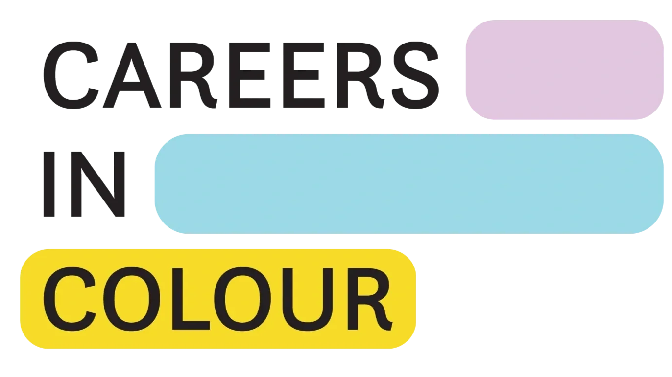 Text reading "Careers in Colour" with colored speech bubbles in purple, blue, and yellow