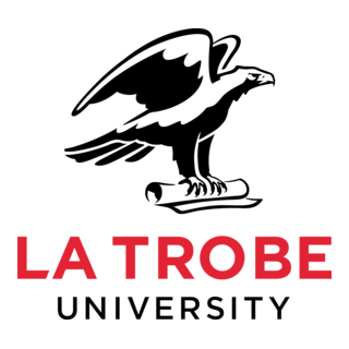 The logo of La Trobe University with a black lion crest above the institution's name in red.