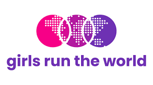 Logo with three interconnected circles in pink, white, and purple, and the text 'girls run the world' underneath.
