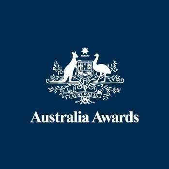 Australia Awards logo featuring a coat of arms with kangaroos and a shield, and the text 'Australia Awards' beneath.