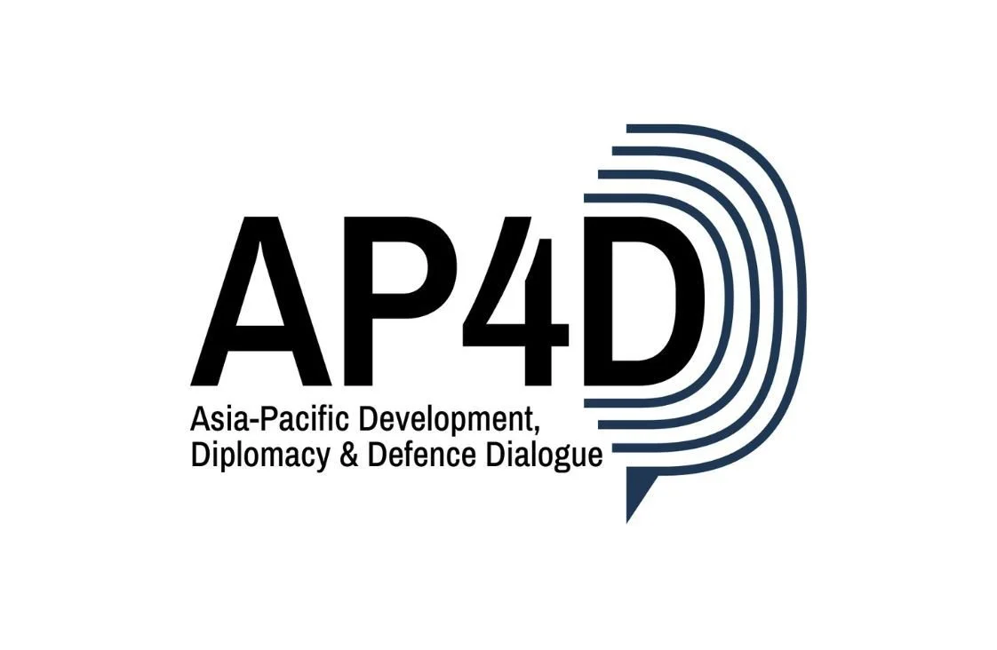 Logo for Asia-Pacific Development, Diplomacy & Defence Dialogue, featuring large black text AP4D and a speech bubble design.