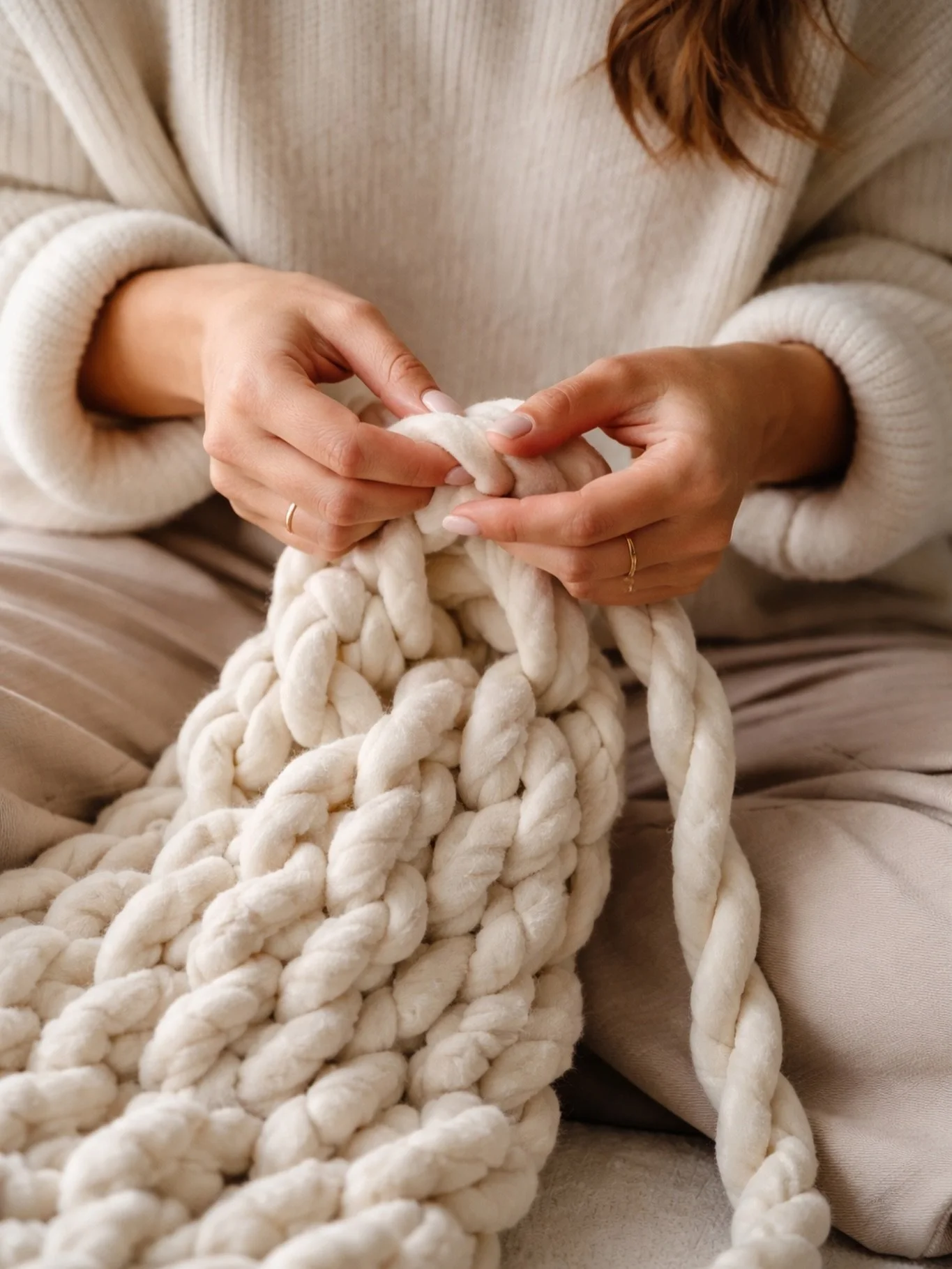 Every stitch you see is made by hand, literally.
No needles. No machines. Just fingers, time, and intention.

Finger knitting is the art behind every SOL&amp;CO blanket. Each loop is carefully formed by hand, creating sculptural texture, weight, and 