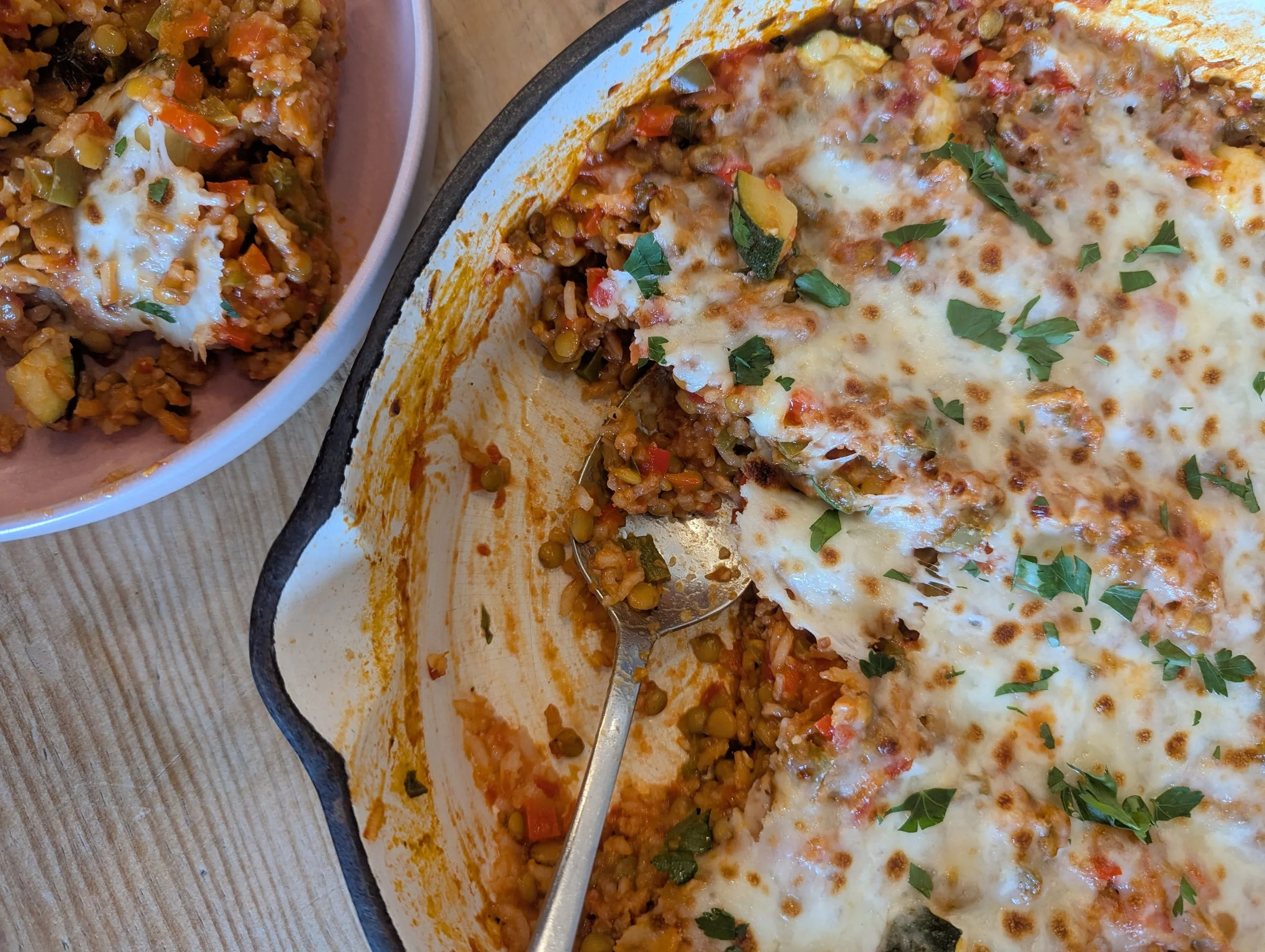One-pan Lentil Stuffed pepper casserole
