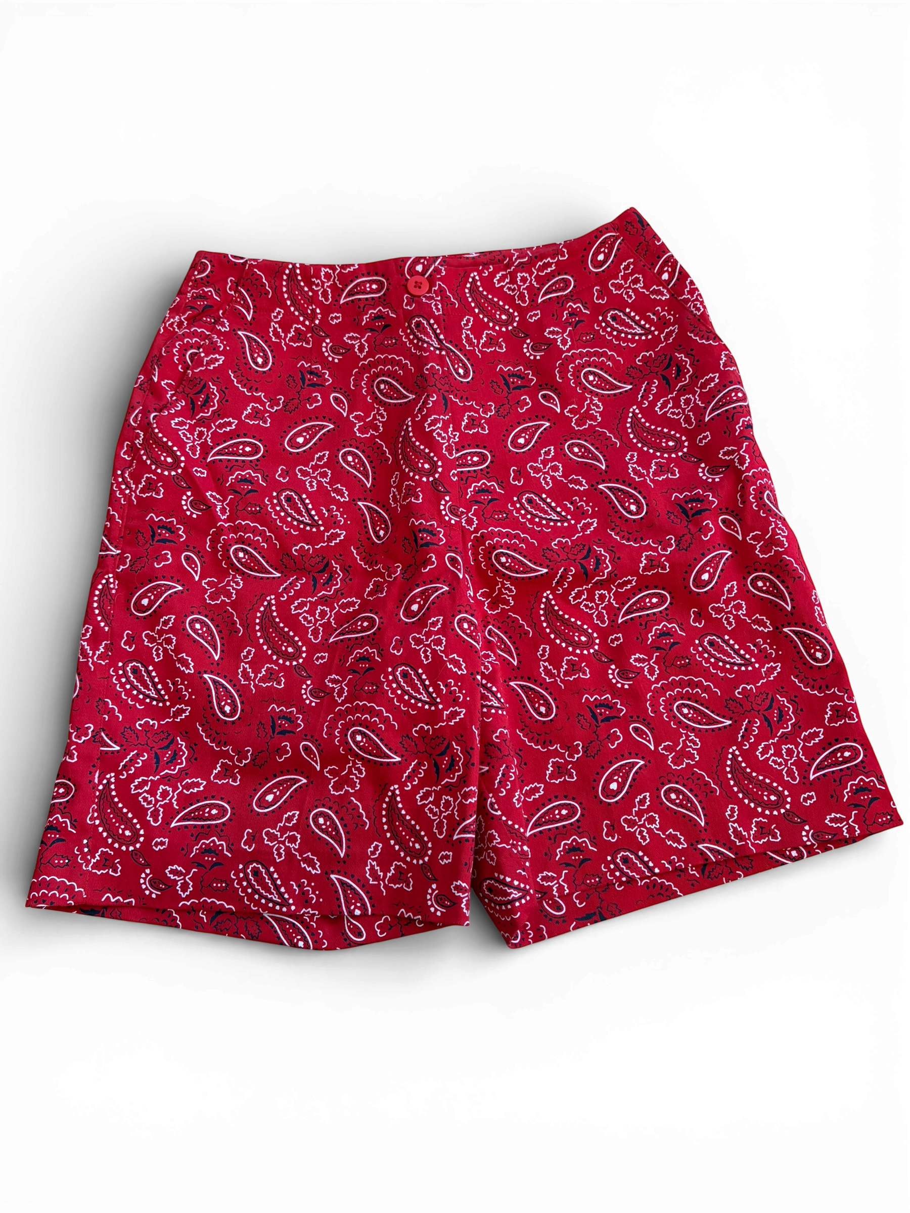Vintage Red Paisley Print Shorts