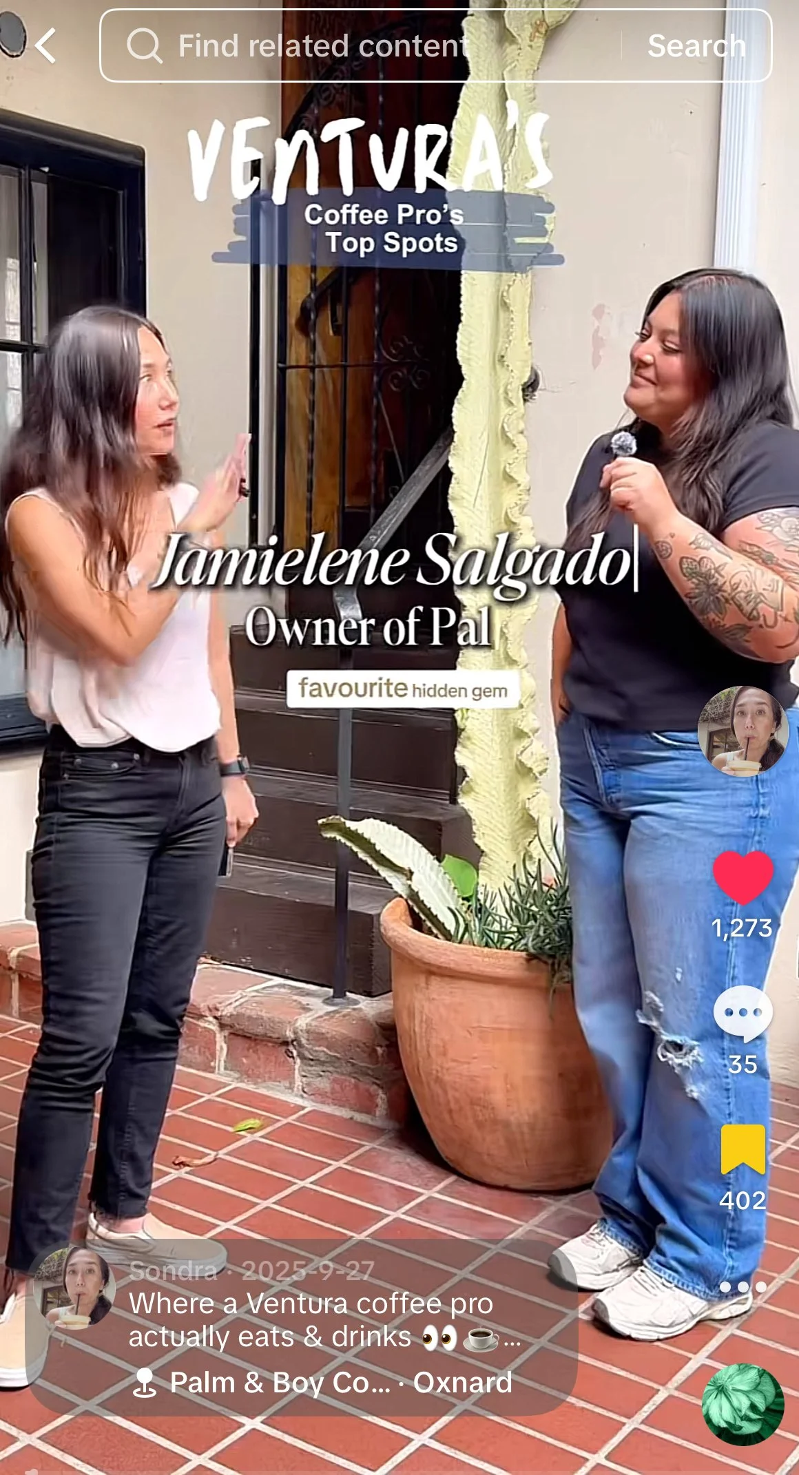 Two women in conversation outside a building during an on-location interview.