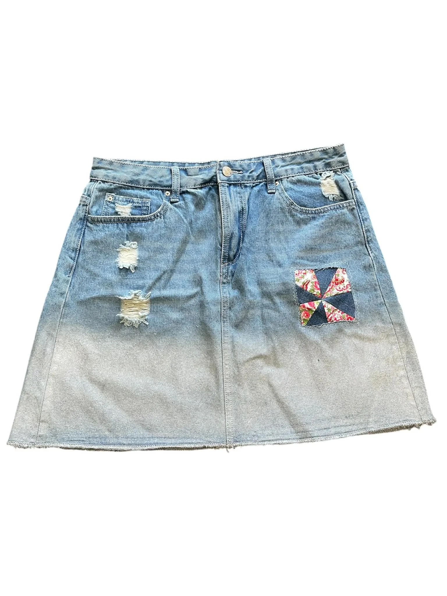 Ally Upcycled Denim Skirt with Silver Sheen
