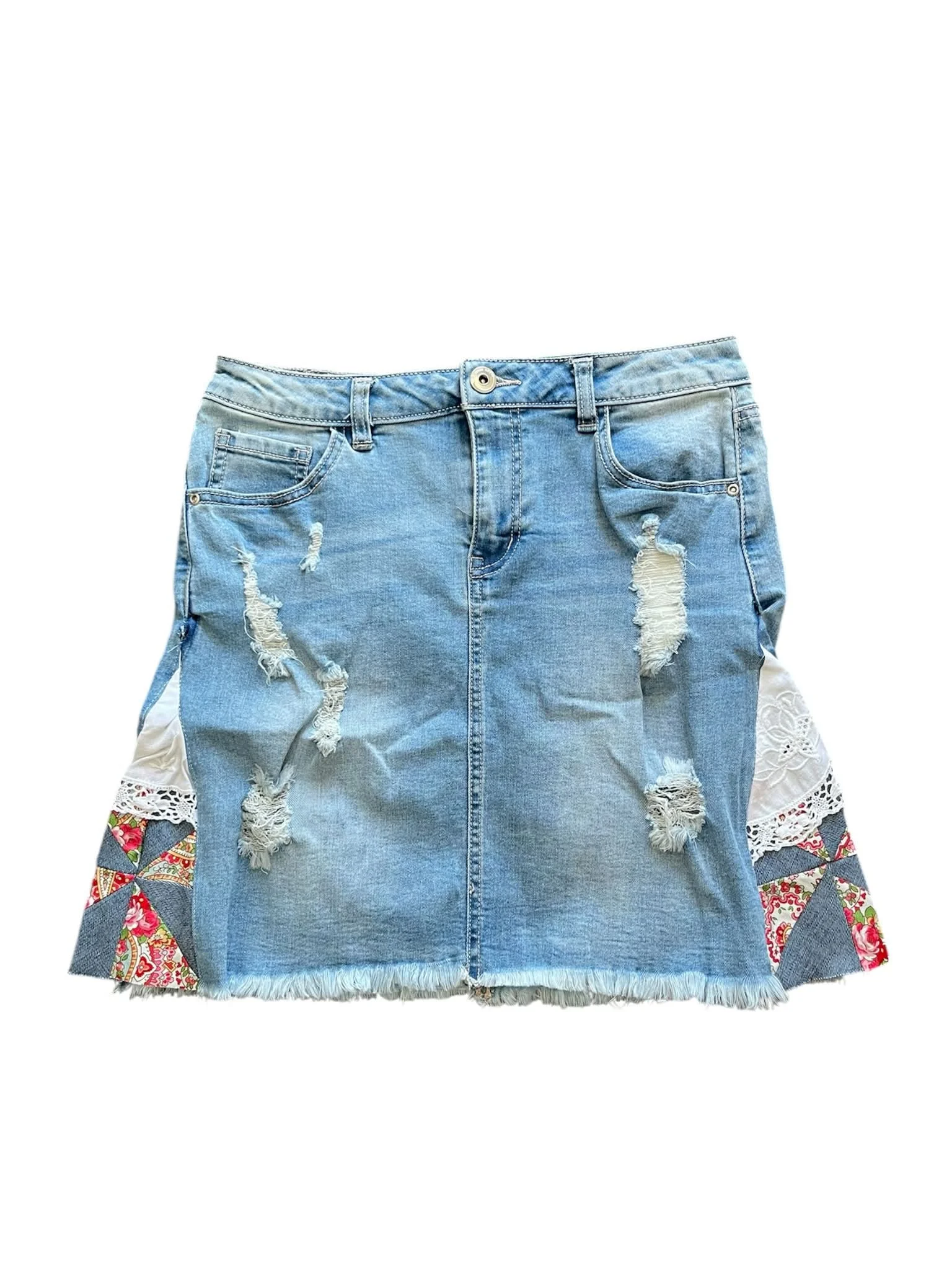 Eco-Chic Denim Patchwork Skirt