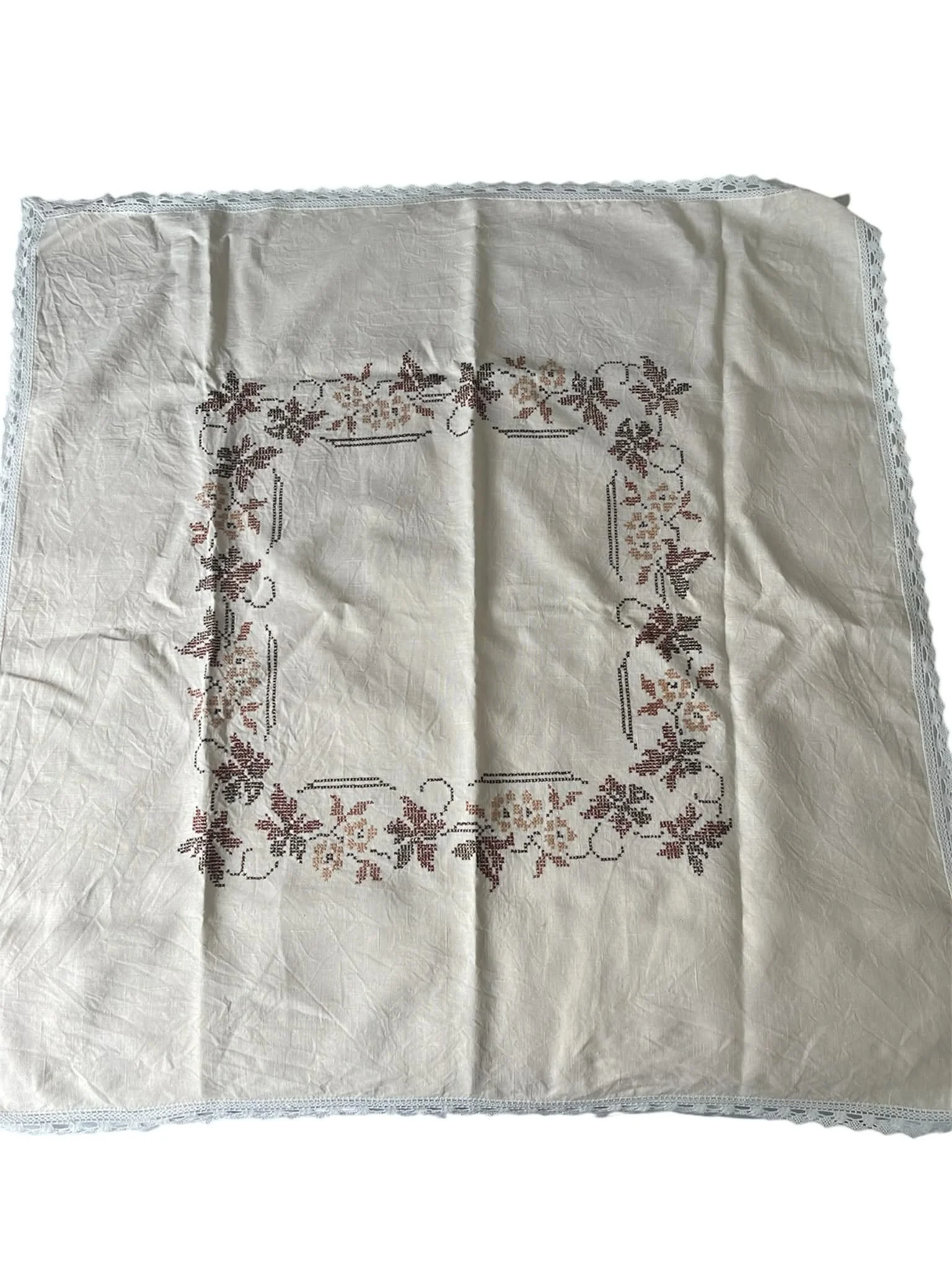 Timeless Elegance Vintage Cross-Stitch Tablecloth