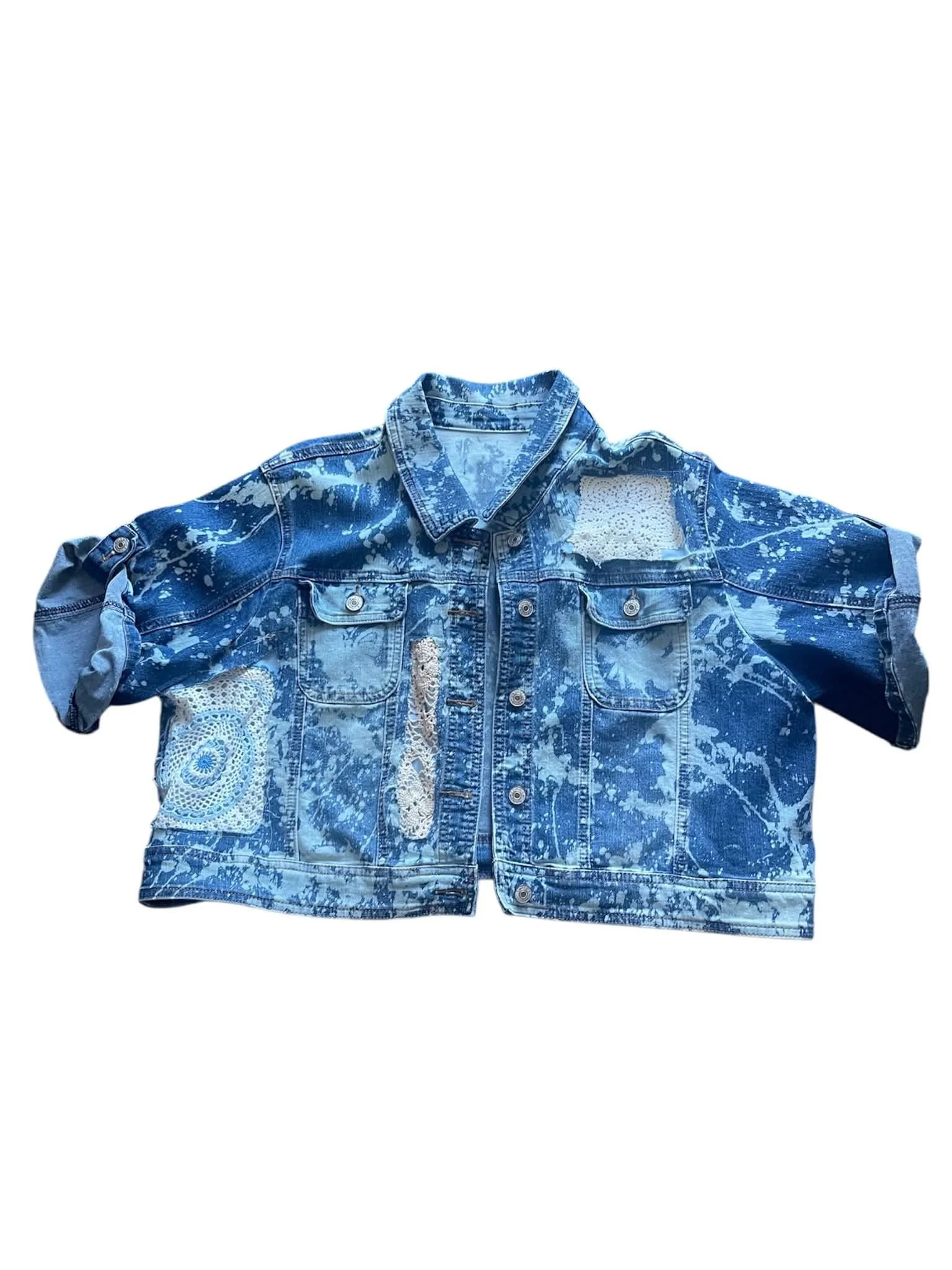 Vintage Patch Cropped Denim Jacket - Size 18