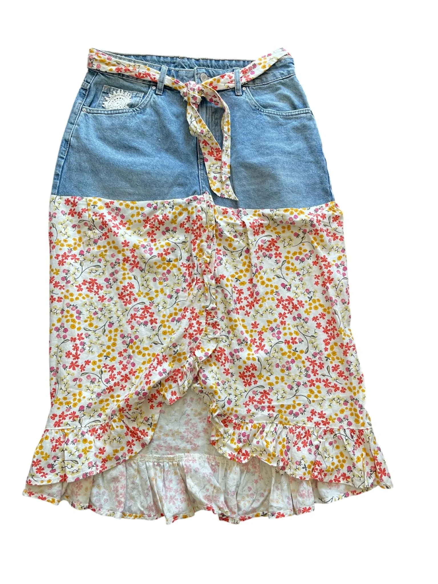 Upcycled Denim Patchwork Skirt - Boho Chic