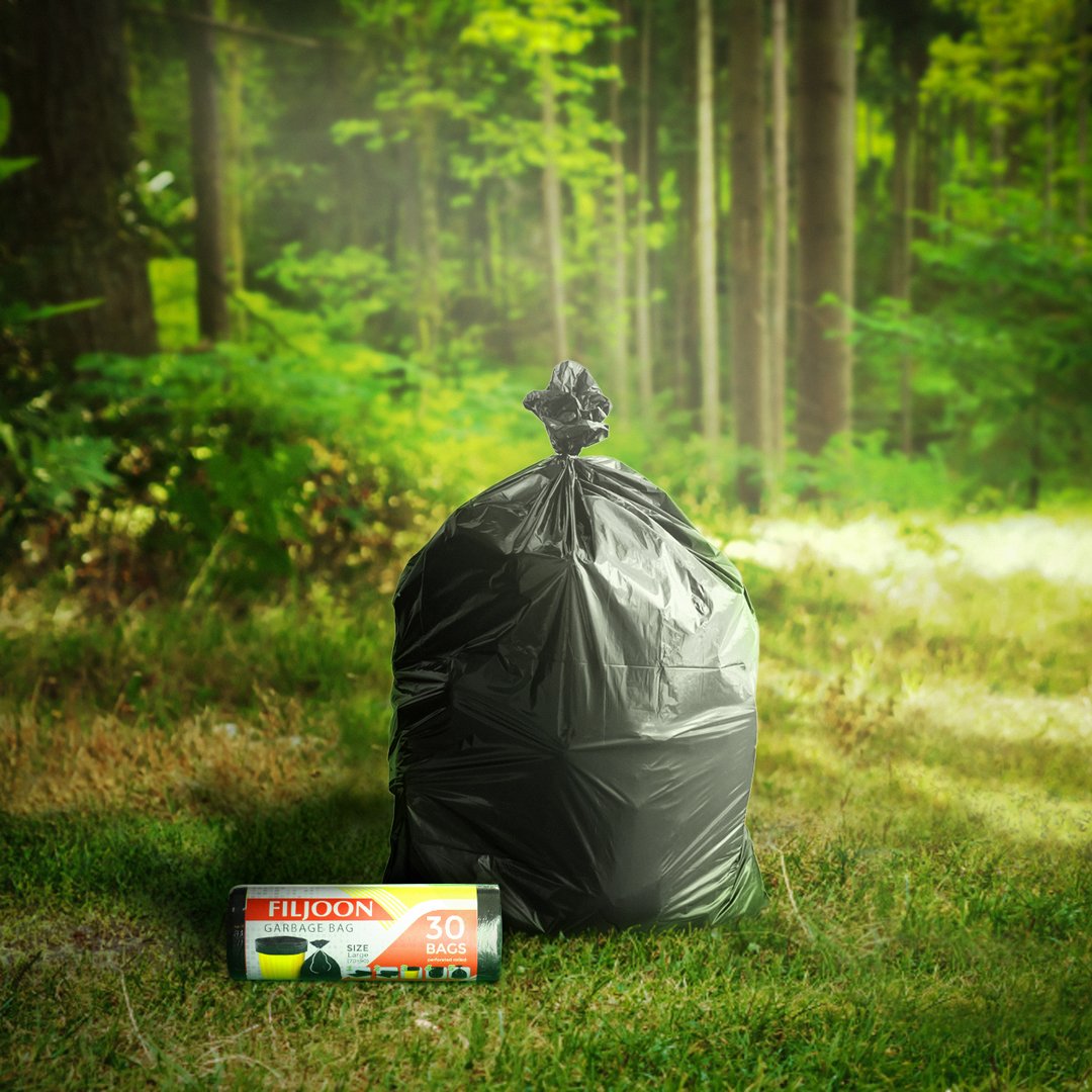 In this picture, in addition to creating the background and sky lighting and inserting the product’s packaging photo, I also manually created all the shadows and highlights on the large black plastic bag.