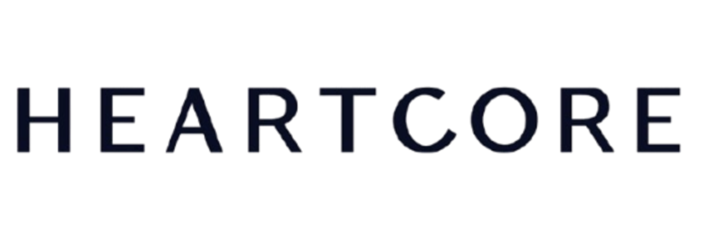 The word 'HEARTCORE PILATES ' in dark blue letters on a black background.