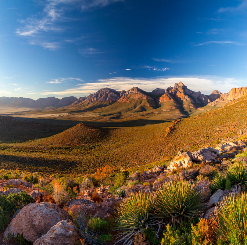 Scenic mountain road descending through the Cederberg Mountains toward Wupperthal, South Africa, home of traditional rooibos tea farming