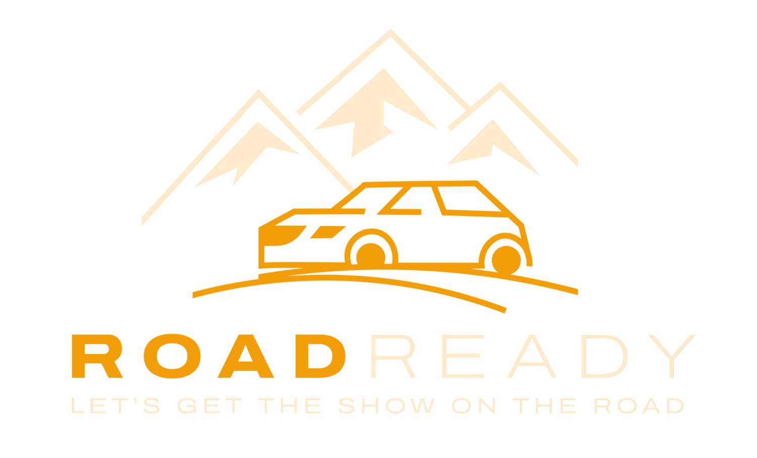 Logo with stylized mountains, a car, and the words "Road Ready" and "Let's Get the Show on the Road".