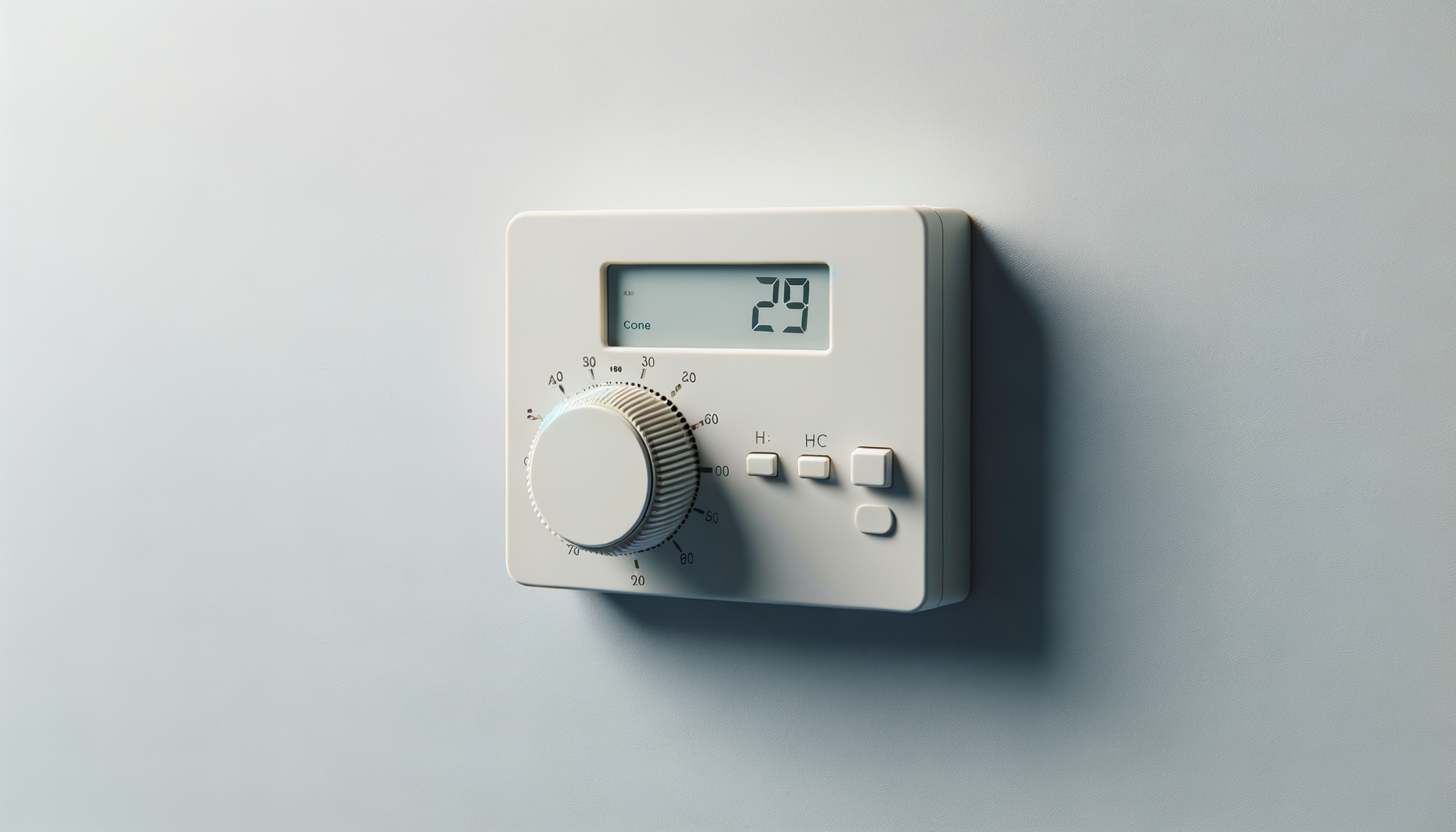 Wireless thermostat mounted on a wall showing a temperature of 29 degrees.