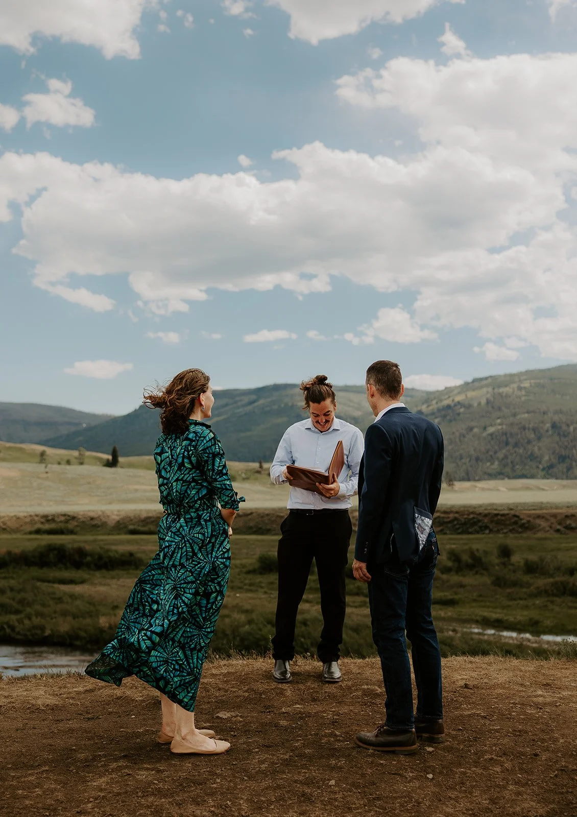 officiating summer elopement in Yellowstone National Park over looking Lamar Valley