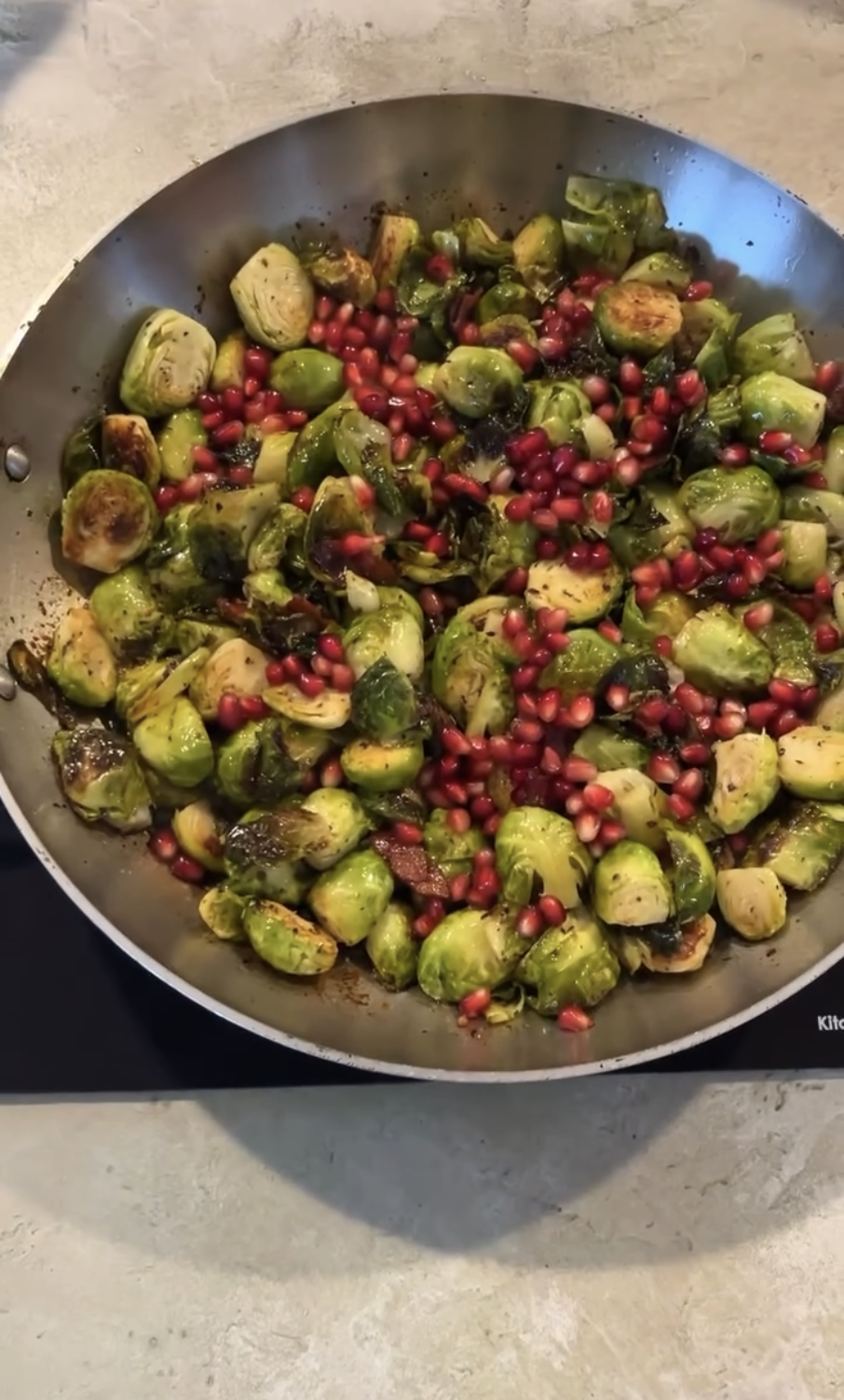 Brussel Sprouts Maple, Bacon and Pomegranate Seeds