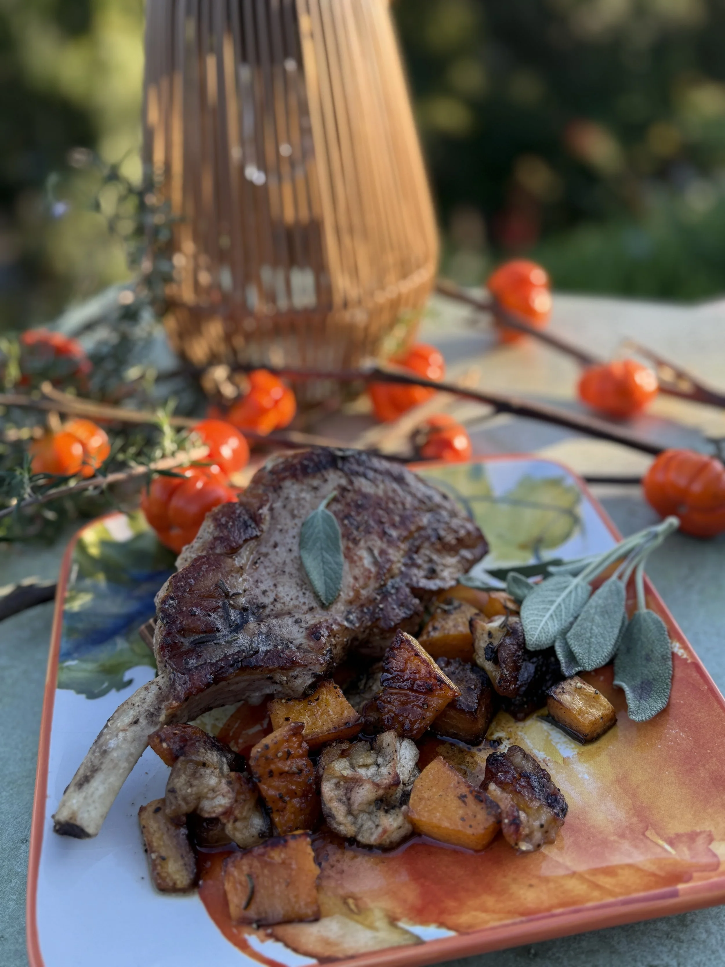 Savoury Seared and Roasted Pork Chops with Maple Butternut Squash and Apples