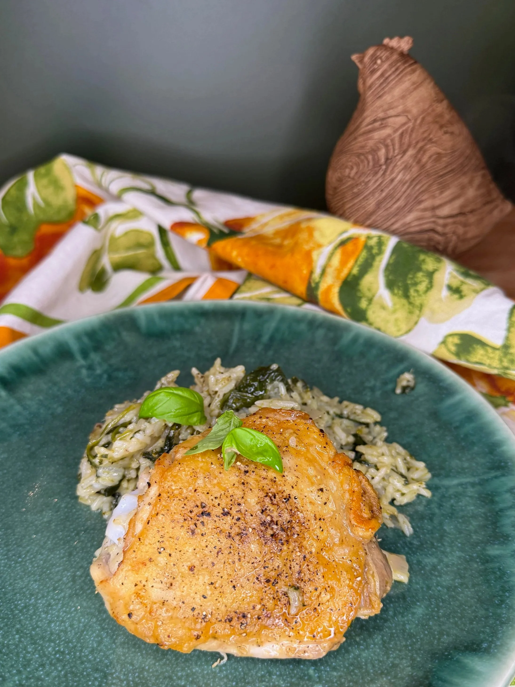 Crispy Chicken with Creamy Pesto Rice
