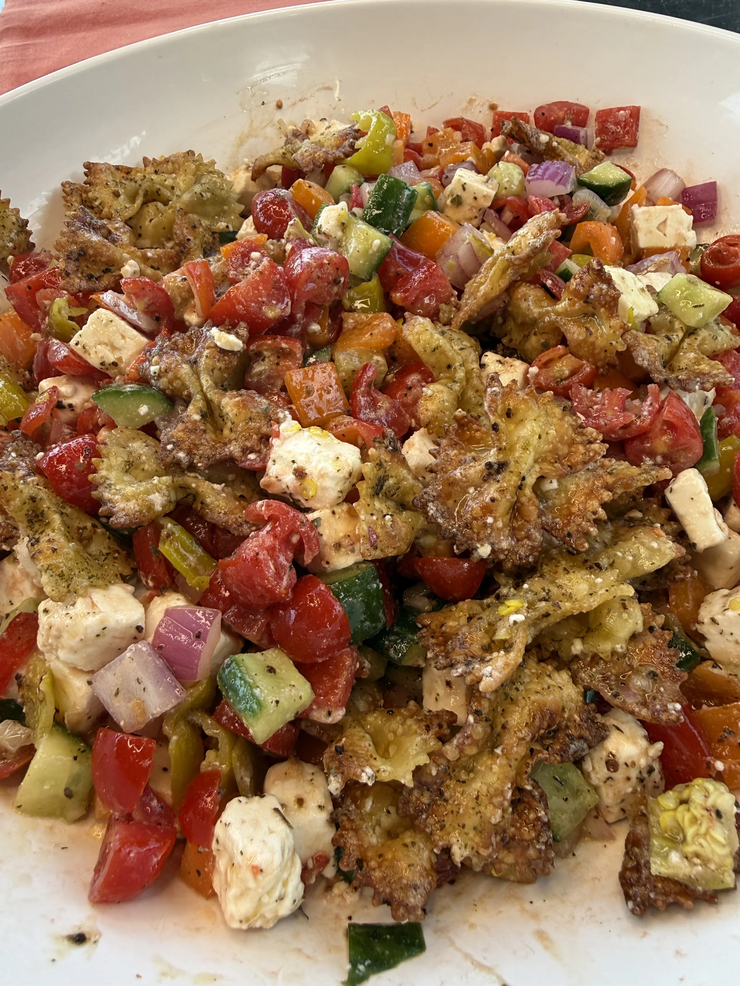 Crispy Air Fried Mediterranean Pasta Salad