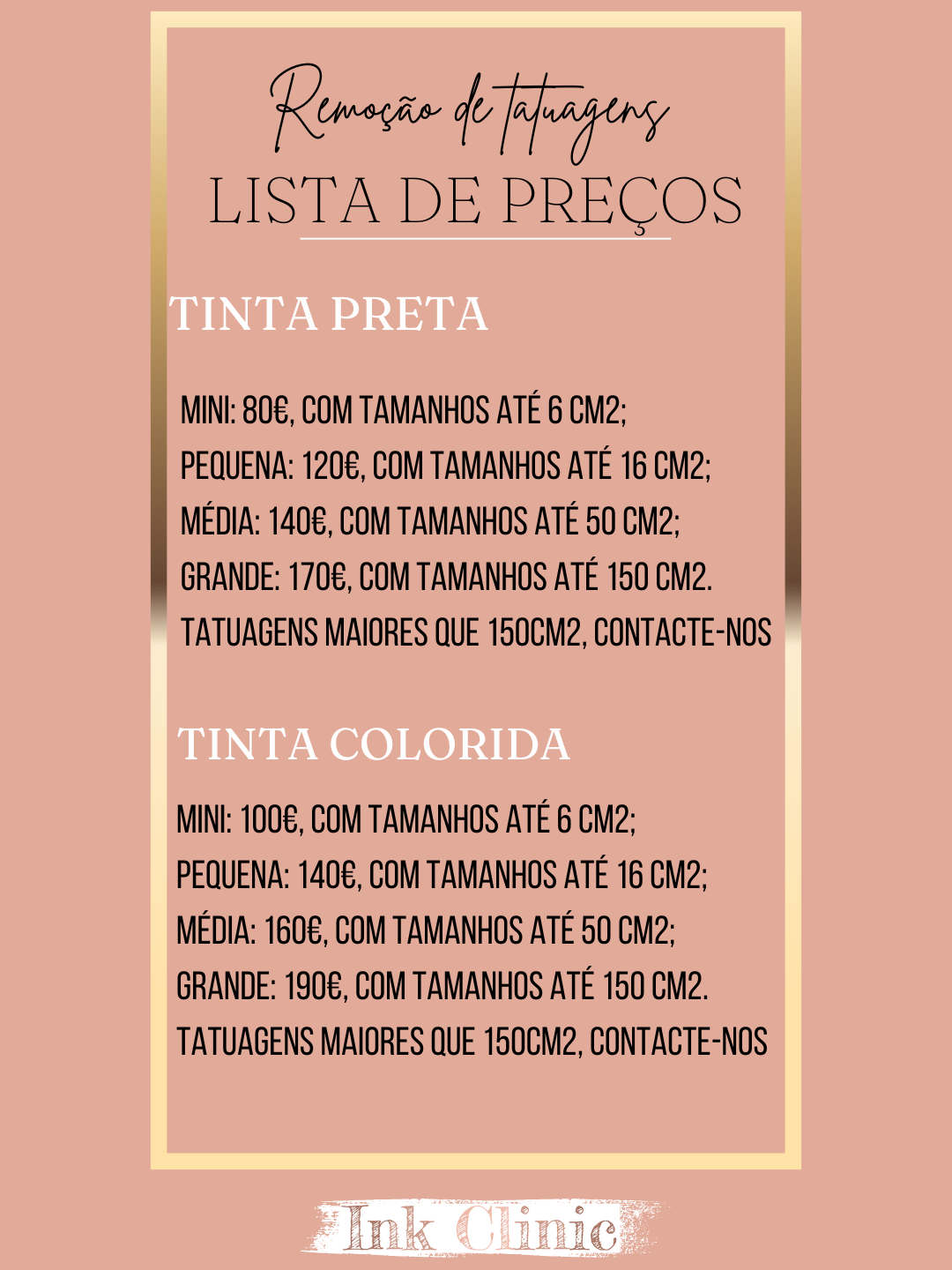 Ink clinic Pricelist