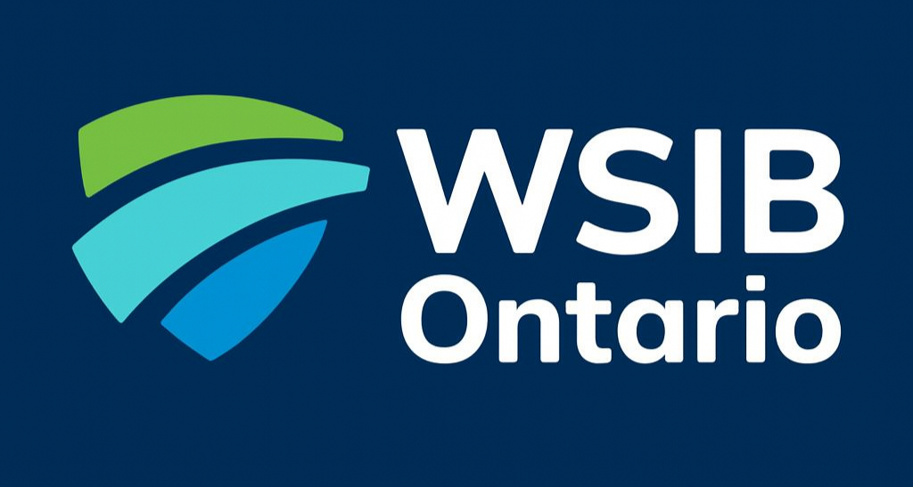 Logo of WSIB Ontario with a stylized shield and the text 'WSIB Ontario' on a dark background.