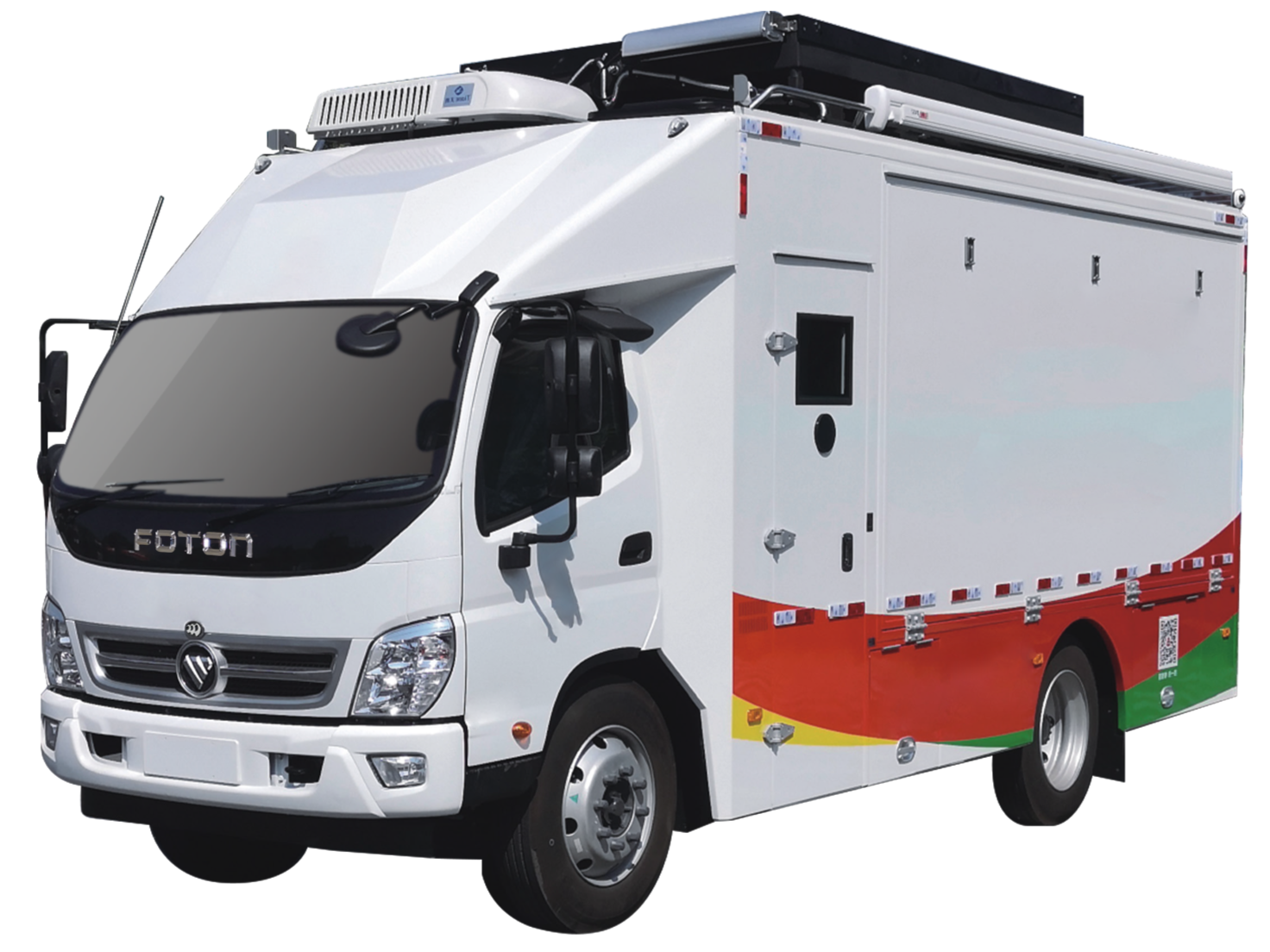 Dima Industry's mobile bank truck, white with red accents.