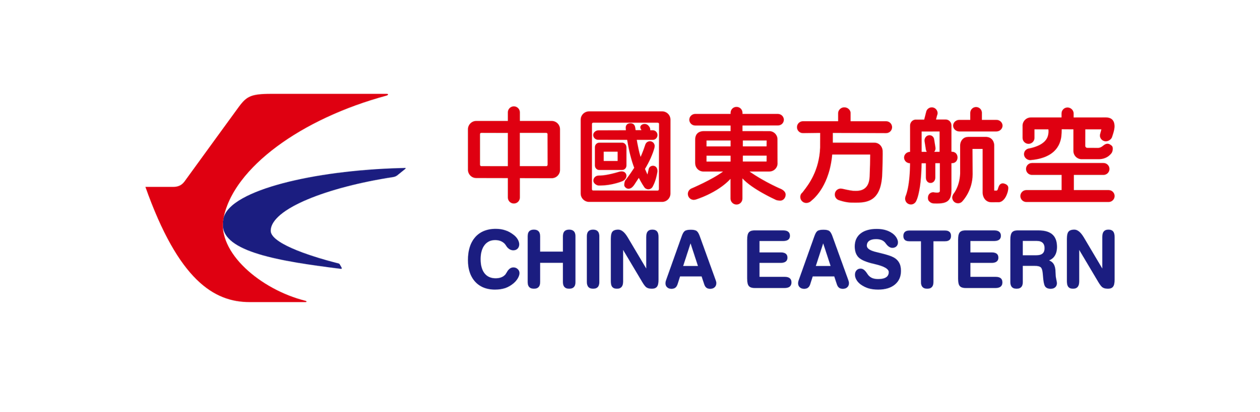 Logo for China Eastern Airlines with stylized red and blue emblem and Chinese characters alongside the English text "CHINA EASTERN."