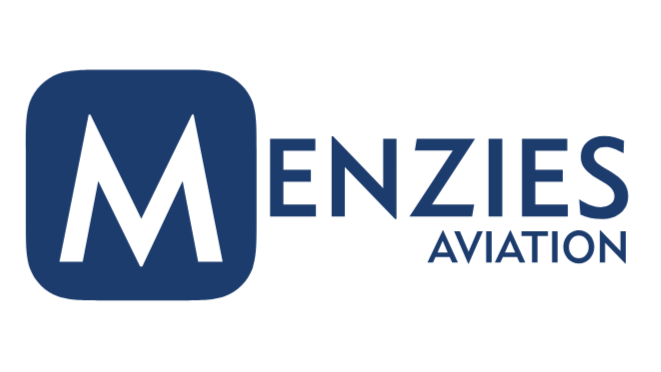 Menzies Aviation logo with a white letter 'M' inside a blue rounded square, and the words 'Menzies Aviation' to the right.