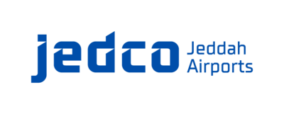 Jeddah Airports logo in blue text on a black background