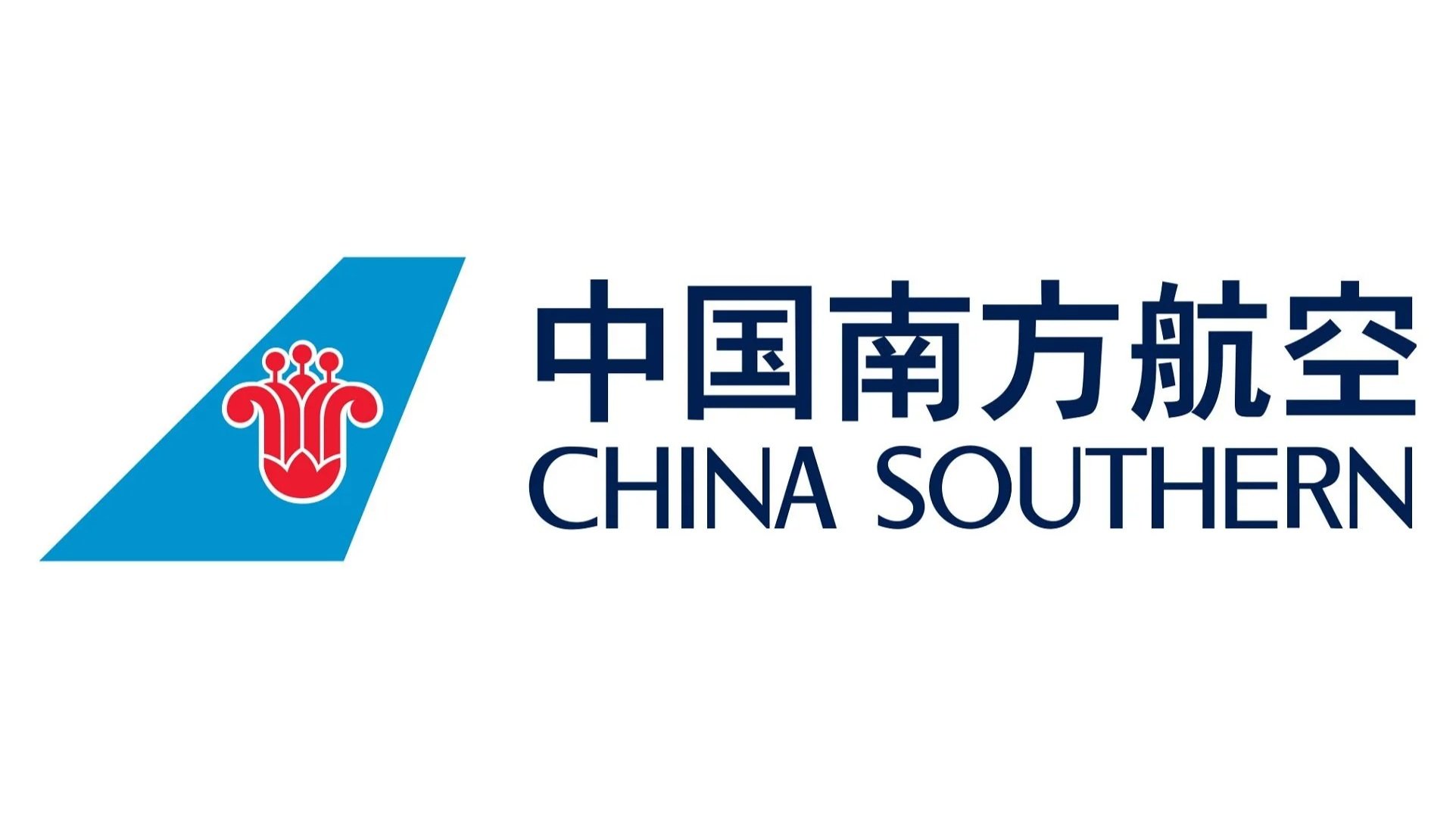 Logo of China Southern Airlines, including a stylized red flower on a blue wing with Chinese characters and the text 'China Southern'.