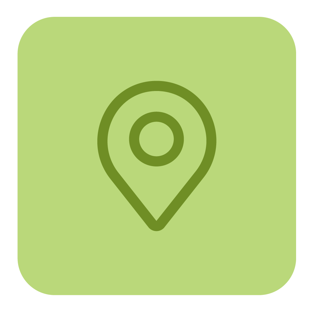 Icon of a pin on a light green background.