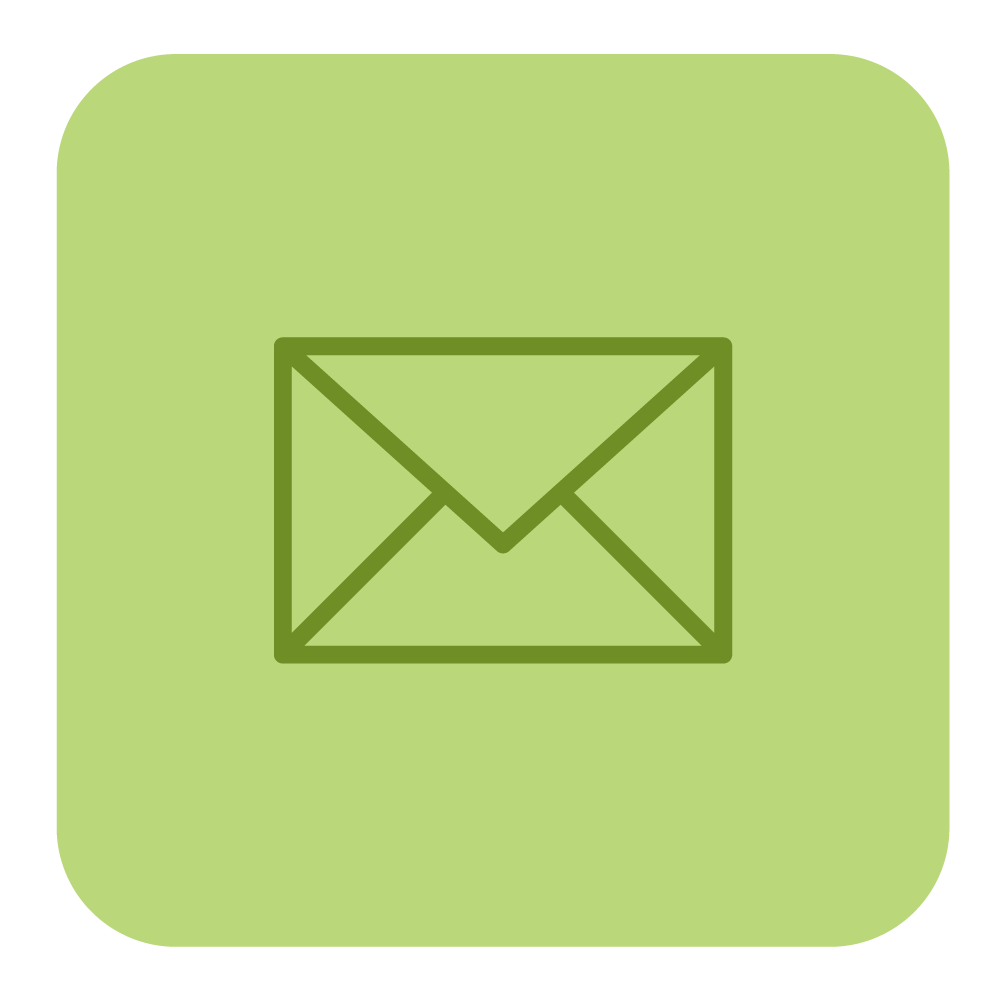 Icon of an envelope on a light green background.