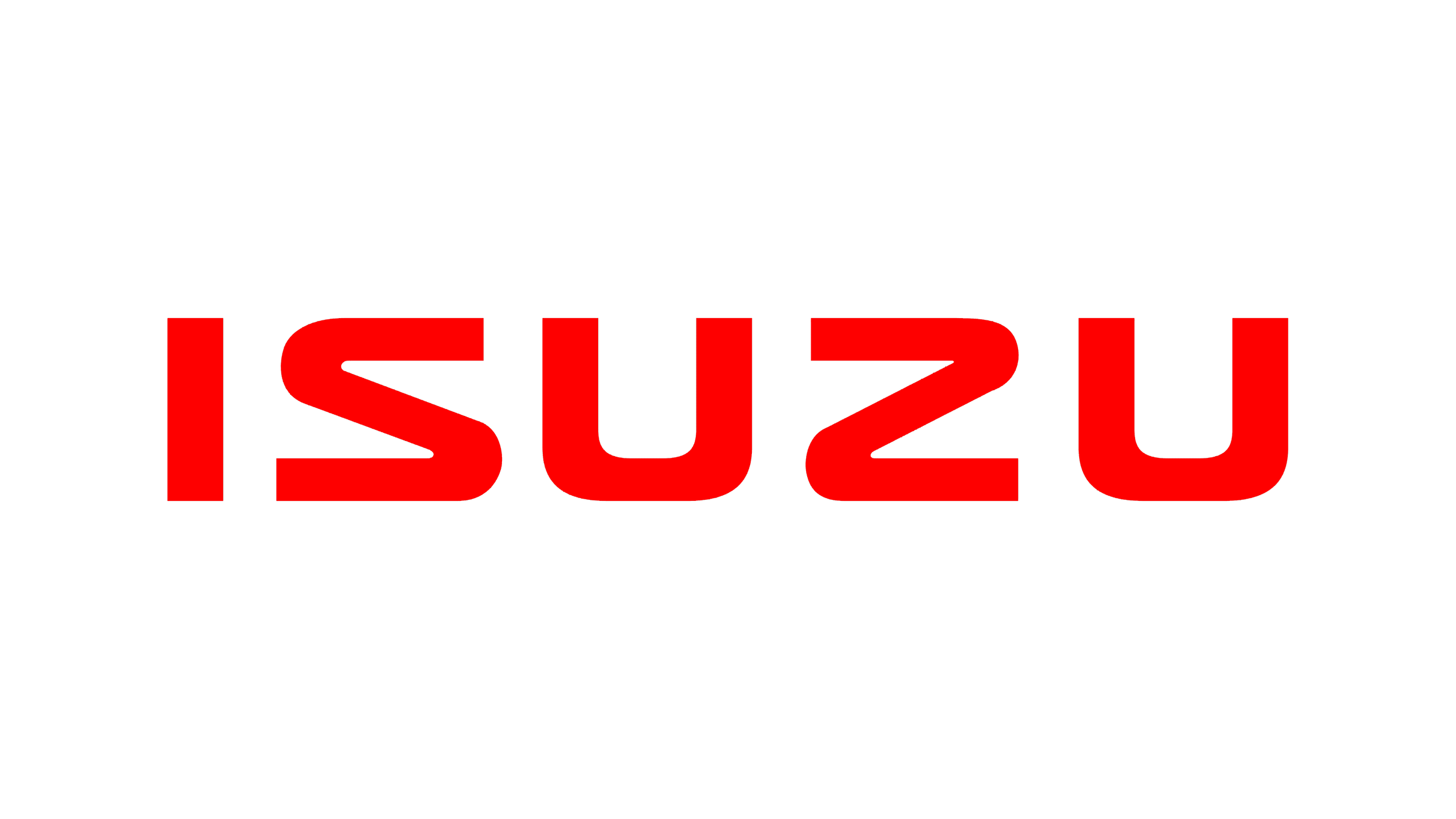 Isuzu logo with black background and red text