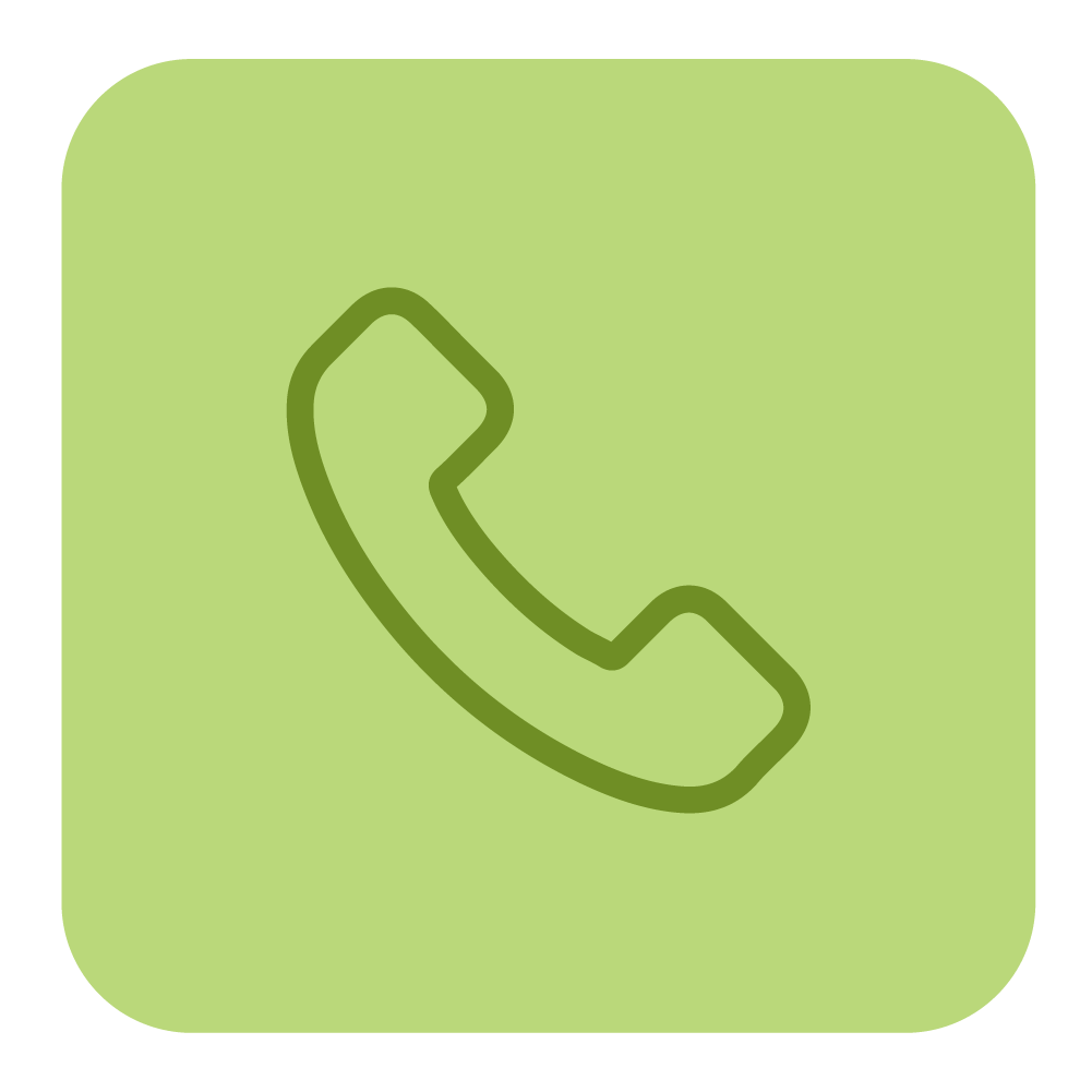 Green phone icon on a light green rounded background.