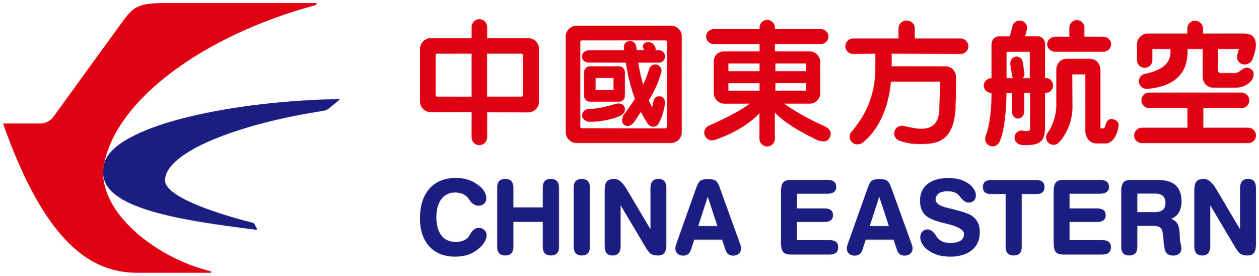 Logo of China Eastern Airlines with red, blue, and black design elements and text in both Chinese and English.