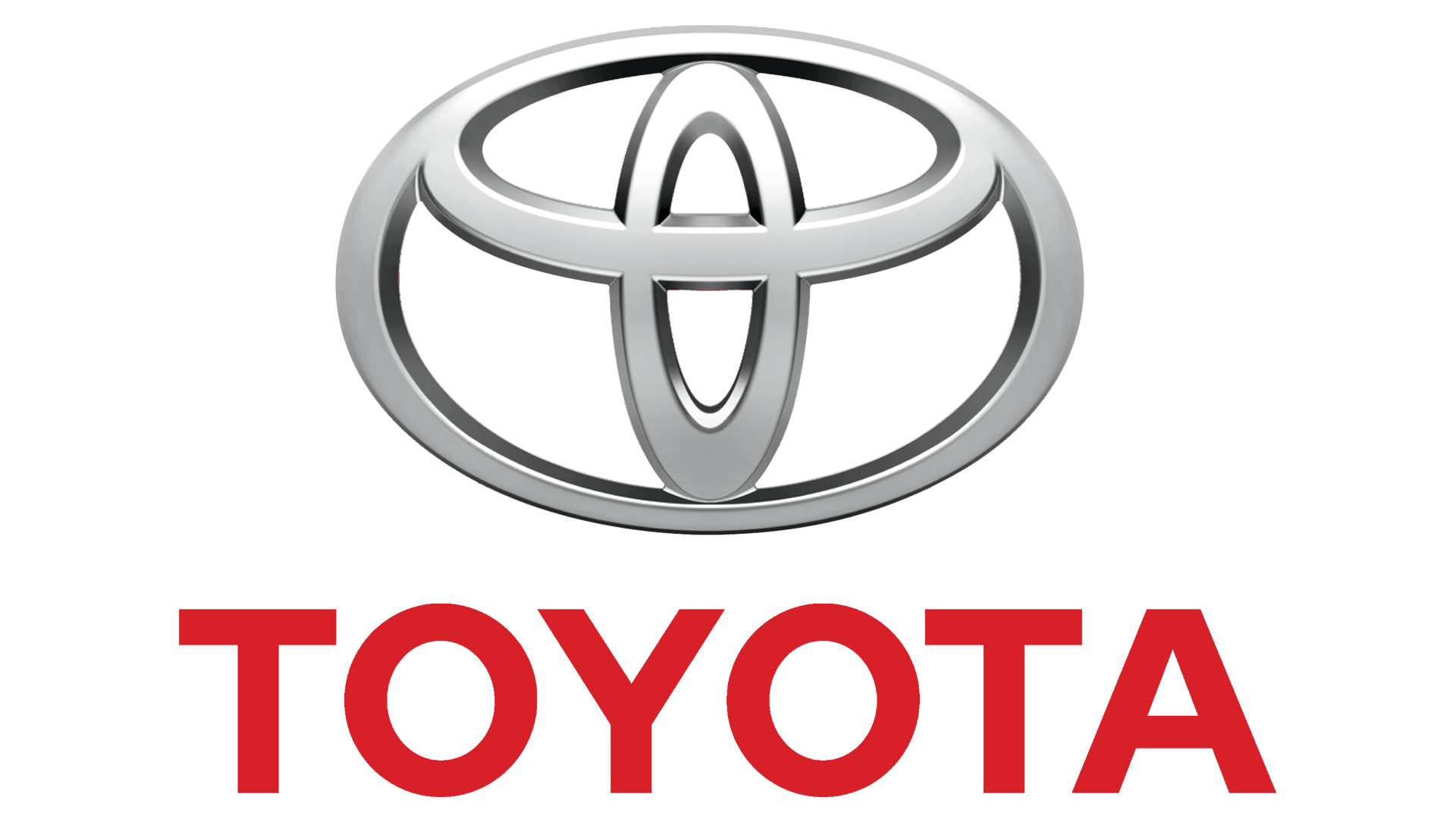 Toyota logo above the word Toyota in red text.