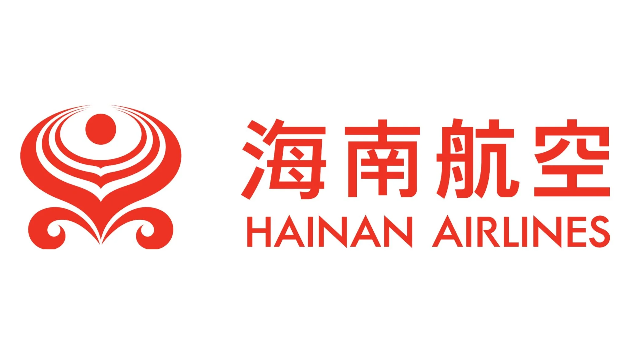Hainan Airlines logo with red emblem and red Chinese characters next to the English text 'Hainan Airlines' on a white background.