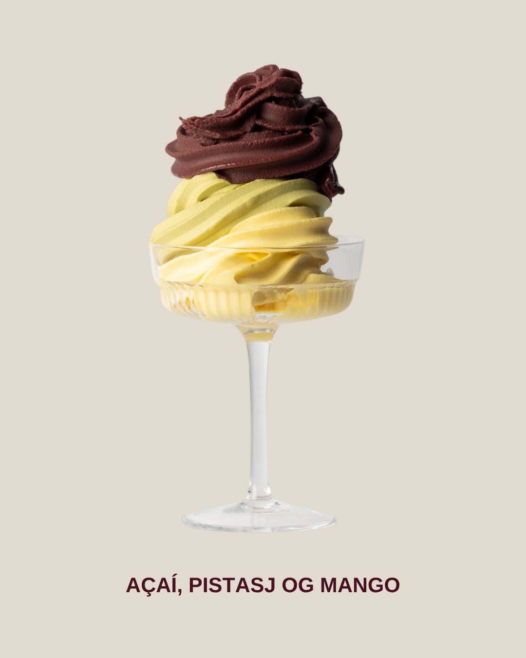 Layer upon layer of soft-serve with açaí, pistachio, and mango in a glass