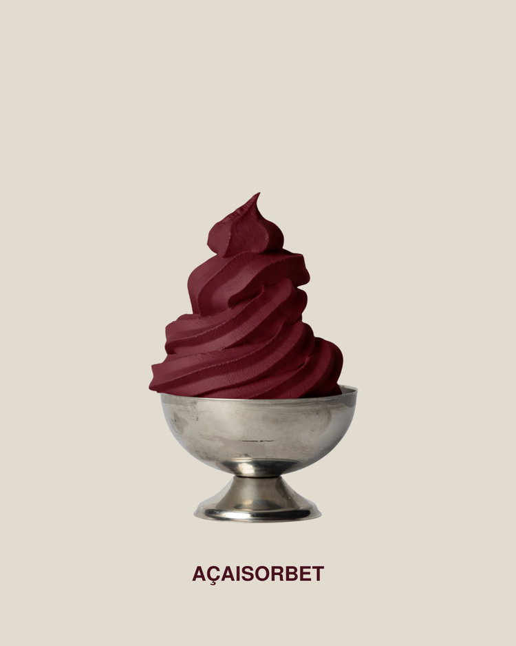 Açaí sorbet served as soft-serve in a silver bowl