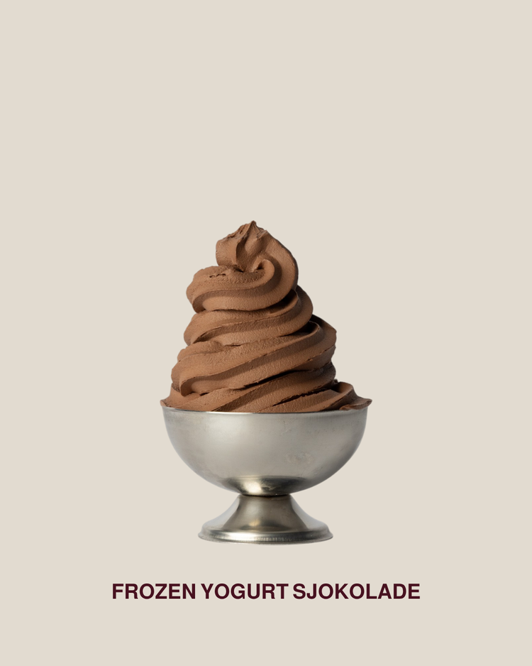 Frozen Yogurt Kakao servert som soft serve i sølvskål