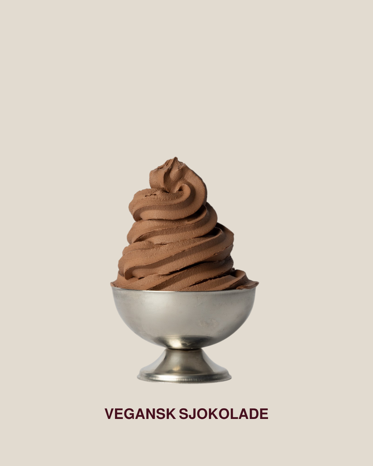 Vegan cocoa soft-serve served in a silver bowl